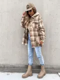 Winter Women's Outerwear Fashionable Hooded Plaid Coat