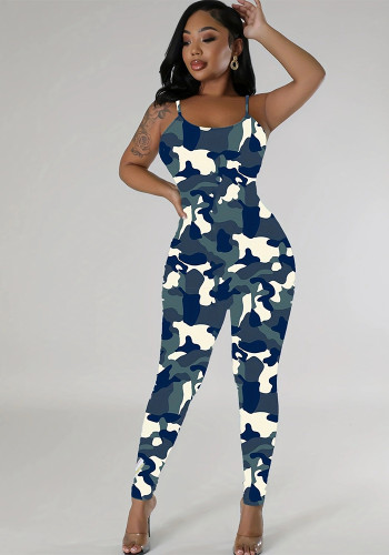 Women Camo Print Sexy Backless Jumpsuit