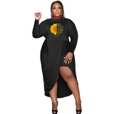 Plus Size Women Solid Long Sleeve Fake Two-piece Dress