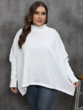 Women's Pullover Top Plus Size Women's Slit Bat Sleeves Turtleneck Loose Sweater