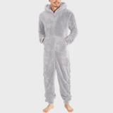 Men's Couple's Zippered Fleece Jumpsuit Thermal Pajamas