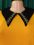 African Women Solid Long Sleeve Turndown Collar Elegant Dress