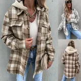 Winter Women's Outerwear Fashionable Hooded Plaid Coat