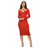 Autumn And Winter Long-Sleeved Chic Slim Sexy Halter Neck Knitting Bodycon Women's Dress
