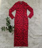 Women Leopard Print Turtleneck Bodycon Maxi Dress