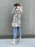 Winter Women's Outerwear Fashionable Hooded Plaid Coat