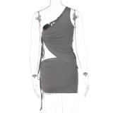 Women summer one-shoulder vest and wrinkled Mini Skirt two-piece set