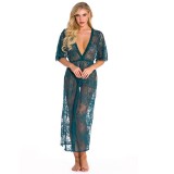 Women lace See-Through Long DressSexy Lingerie two-piece set