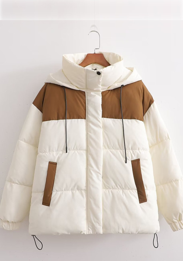 Autumn Women's Patchwork Contrast Color Fashion Loose Cotton-Padded Jacket For Women