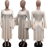 Women Solid Bell Bottom Sleeve Dress