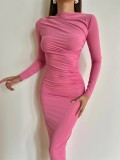Women Sexy Zipper Long Sleeve Off Shoulder Dress