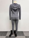 Women Sexy Stretch Ribbed Hooded Top and Pant Two-piece Set