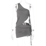 Women summer one-shoulder vest and wrinkled Mini Skirt two-piece set