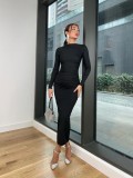 Women Sexy Zipper Long Sleeve Off Shoulder Dress