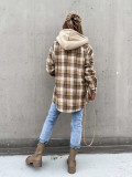 Winter Women's Outerwear Fashionable Hooded Plaid Coat