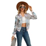 Color-Blocked And Versatile Stand Collar Fashionable Spring And Autumn Long-Sleeved Short Women's Jacket