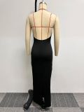Women Sexy V-Neck Backless Stretch Bodycon Split Dress