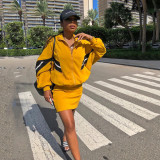 Autumn And Winter Two Piece Set Patchwork Casual Sports Long-Sleeved Jacket Short Skirt Set For Women