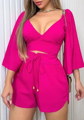 Spring Women's Three-Quarter Sleeve Fashion Casual Two Piece Shorts Set