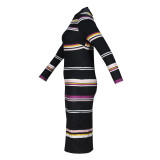 Spring And Winter Round Neck Striped Long-Sleeved Knitting Dress For Women