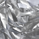 Spring Silver Strapless Ripped Two Piece Skirt Set For Women