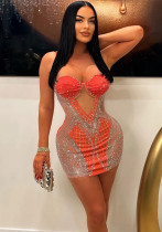 Fashionable Party And Nightclub Style Sexy See-Through Straps Beaded Bodycon A-Line Dress