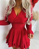 Spring And Winter Sexy V-Neck Lace Long-Sleeved Slim Waist Dress For Women