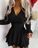 Spring And Winter Sexy V-Neck Lace Long-Sleeved Slim Waist Dress For Women