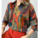 Women's Versatile Loose Fashionable Printed Satin Long Sleeve Blouse