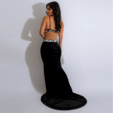 Spring Sexy Low Back Straps Sequin Long Dress For Women