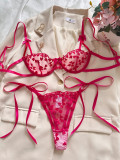 Romantic Heart Embroidered Sexy See-Through Mesh Bra Thong Lingerie Set