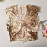 Spring Tie Dye Sleeveless Crop Top Slit Long Skirt Two Piece Set For Women