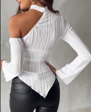 Spring And Winter Solid Color Long-Sleeved Off Shoulder Round Neck Slim-Fit Women's T-Shirt