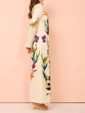 Women Long Sleeve Backless Animal Print Streetwear Casual Maxi Dress
