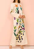 Women Long Sleeve Backless Animal Print Streetwear Casual Maxi Dress