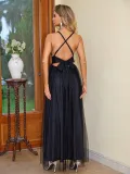 Women Sequin Patchwork Backless Dress