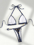 Women sexy T-shaped pearl leopard print Swimwear