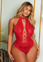 Women Sexy See-Through Lace Halter Neck Sexy Lingerie Two-piece Set