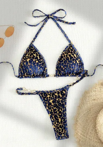 Women sexy T-shaped pearl leopard print Swimwear