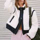 Women Stand Collar Outdoor Sherpa Cardigan Zip Jacket