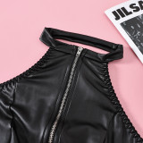 Women pu Leather zipper mesh Patchwork Backless sexy bodysuit Sexy Lingerie