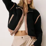 Women Stand Collar Outdoor Sherpa Cardigan Zip Jacket