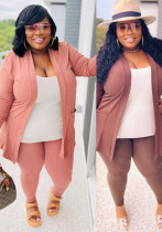 Spring Plus Size Fashion Women's Sexy Solid Color Cardigan Tight Fitting Three-Piece Pants Set