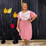 African Women's Printed Mother Of The Bride Dress Plus Size Pleated Dress With Belt