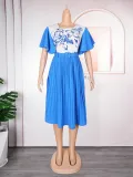 African Women's Printed Mother Of The Bride Dress Plus Size Pleated Dress With Belt