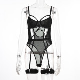 Lacemesh Hollow High-Waisted Garter Sexy One-Piece Bodysuit