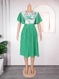 African Women's Printed Mother Of The Bride Dress Plus Size Pleated Dress With Belt