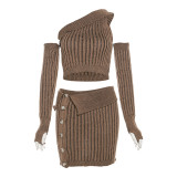 Spring Women's Fashionable Sexy Knitting Tops High Waist Bodycon Skirt Two Piece Set For Women