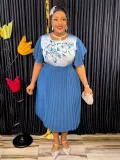 African Women's Printed Mother Of The Bride Dress Plus Size Pleated Dress With Belt