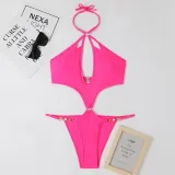 One-Piece Hollow Sexy Pearl Chain Halter Neck Triangle Sexy Swimsuit For Women
